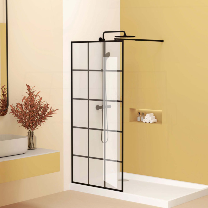 Framed Glass Shower Screen With 1/4" 6Mm Silk-Printing Tempered Glass, Aluminum And Support Bar, Shower Door