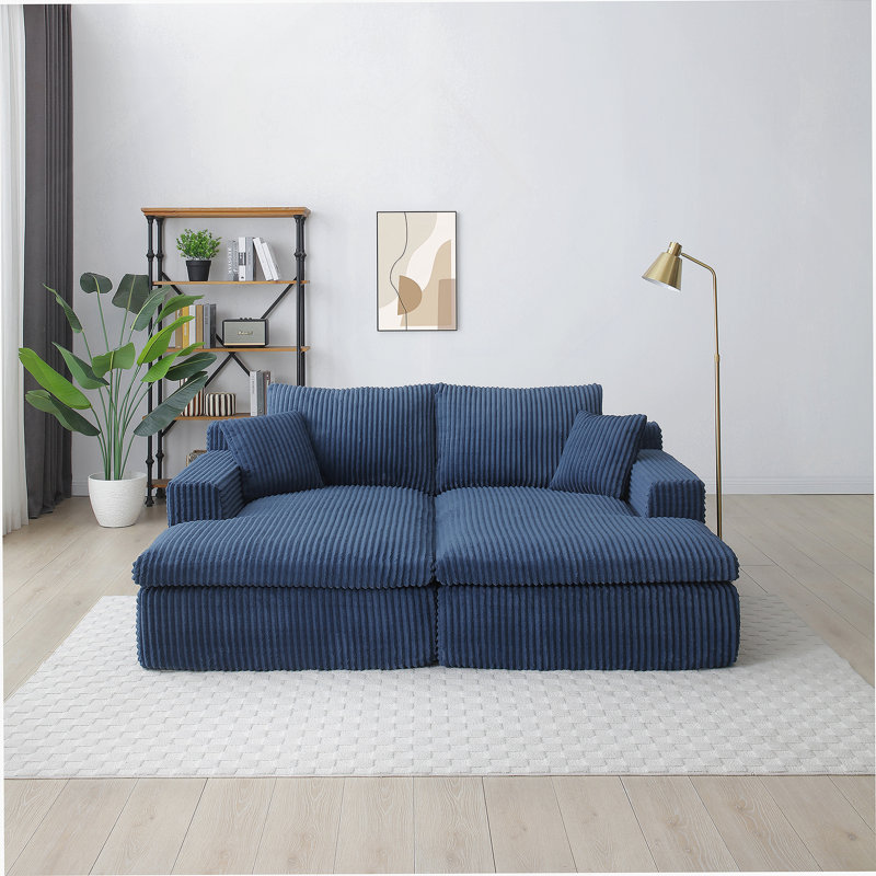 Oversized Sectional Double Lounge Chaise with Cloud Plush Sofa Bed, No Assembly Required, Fluffy Modern Sleeper Loveseat Chair for Indoor Living Room Bedroom Reading