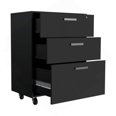 3 Drawers Storage Cabinet With Casters Lions Office, Black Wengue Finish
