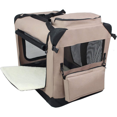 3-Door Folding Soft Dog Crate With Carrying Bag And Fleece Bed  Indoor & Outdoor Pet Home