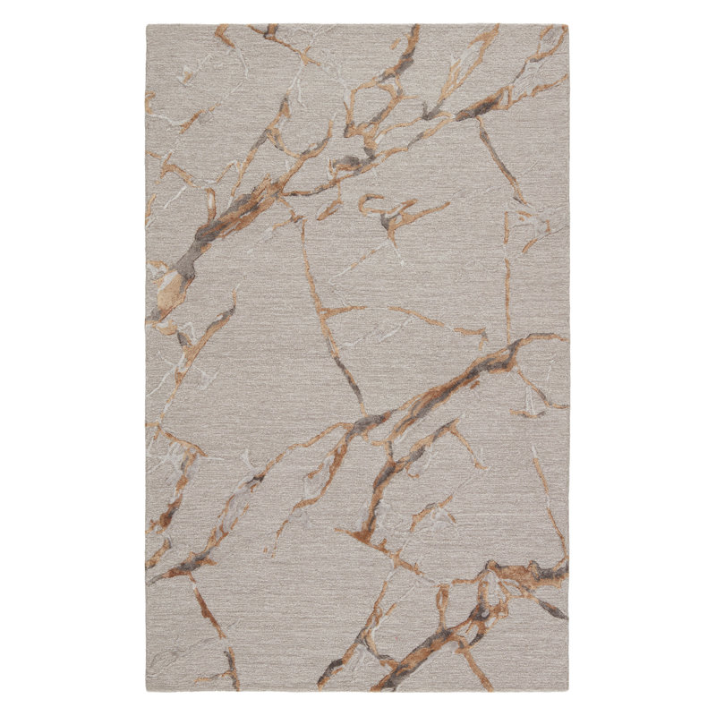 Tapis gris clair / doré / taupe / ivoire touffeté à la main Aekerly, Rectangle 13 pi x 18 pi