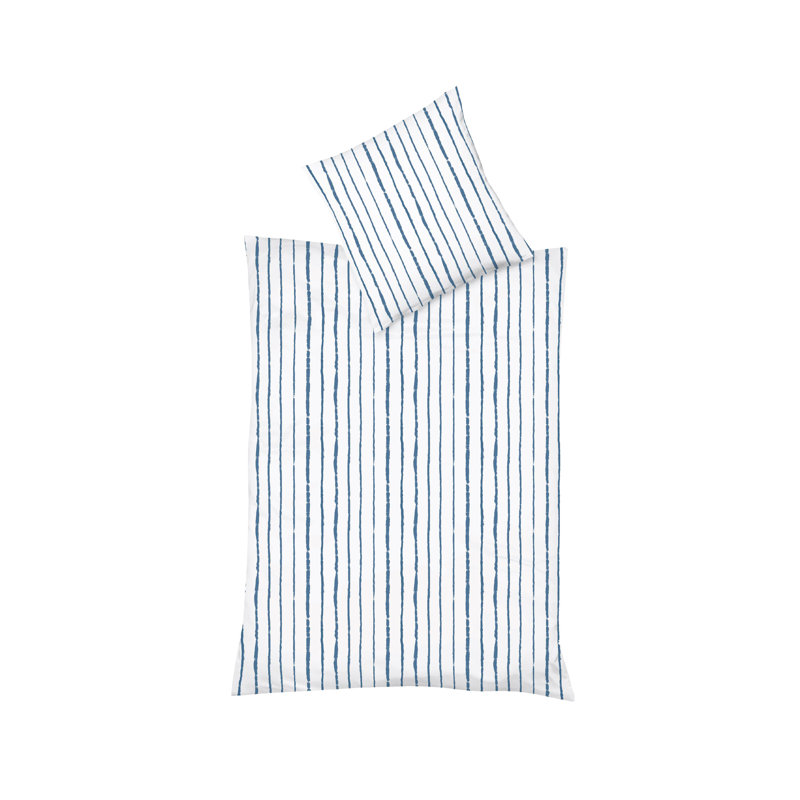 Leinen Cassis Cotton Blend, Linen Striped Duvet Cover Set with Pillowcases, Single - 1 Pillowcase (80 x 80 cm), Blue