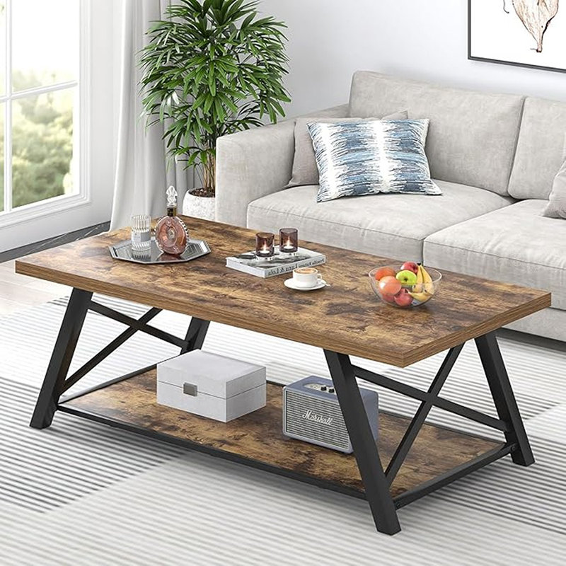 Table basse moderne, centre de salon en bois et métal ...