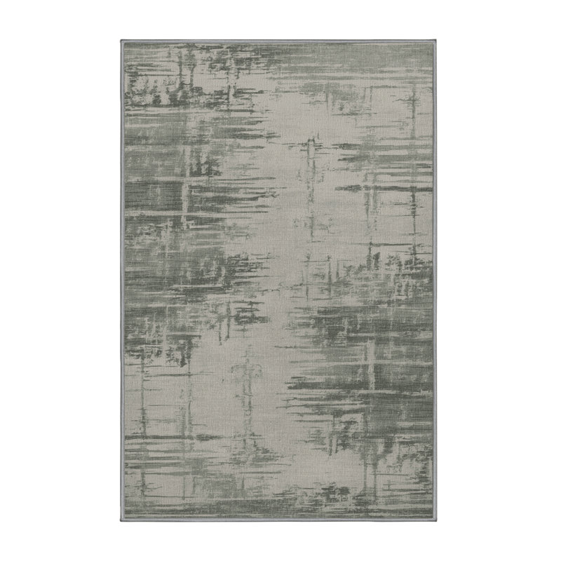 Machine Washable Abstract Gray Area Rug, Rectangle 4' x 6'