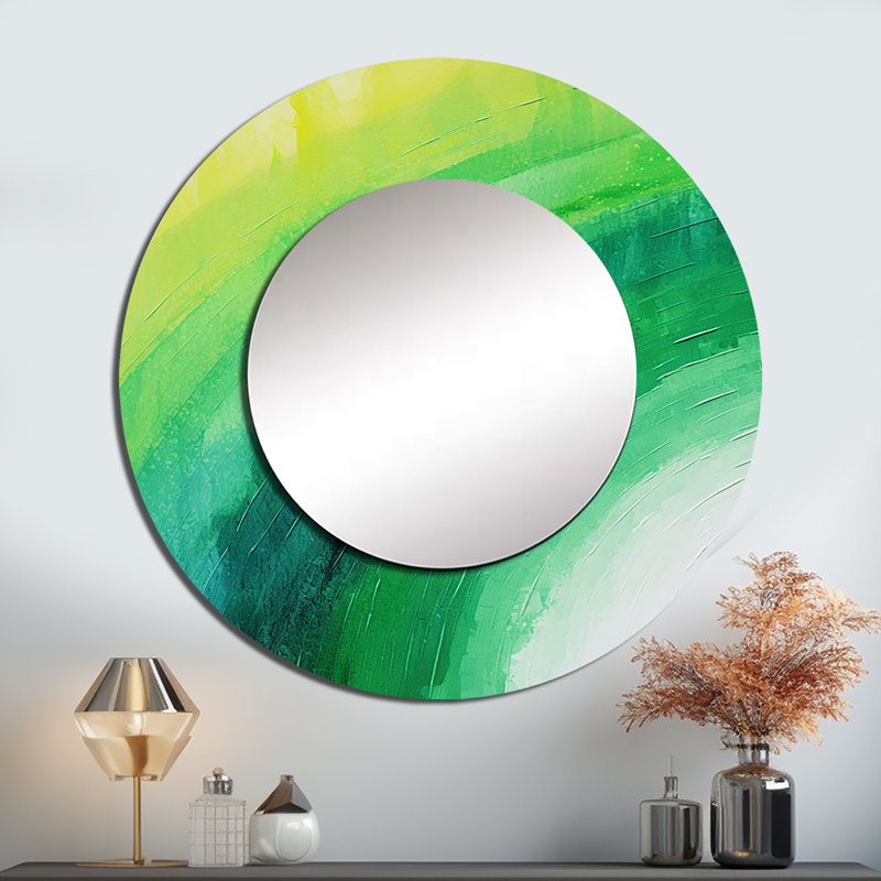 Magique arc-en-ciel Essence of Spectrum - miroir arc-en-ciel, miroir mural rond vert unique, impression d'art en métal