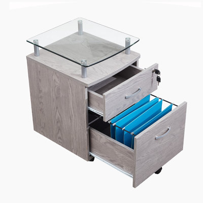 Classeur roulant avec plateau en verre, gris