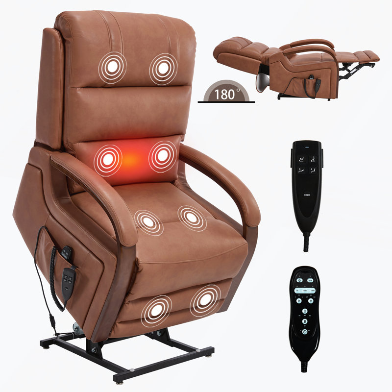Power Lift Recliner Chair with Dual Motor and Heat Massage for Comfort and Support Up to 350 LBS, Orange
