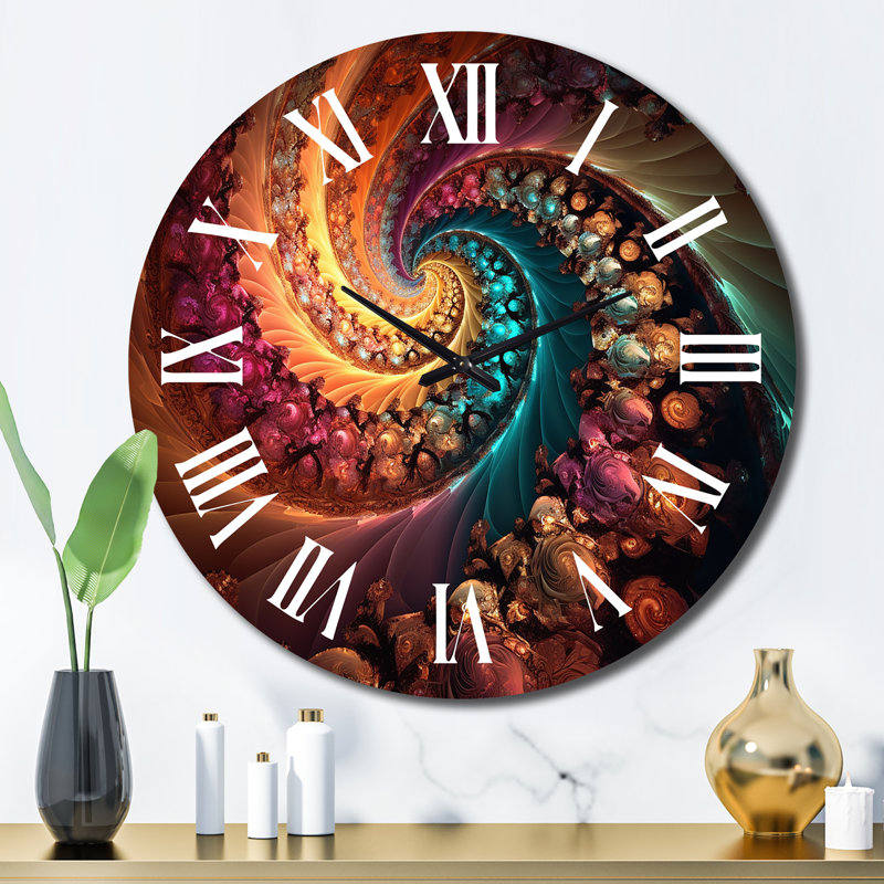 Horloge murale Dark Rainbow Fractal Spiral I, Grand