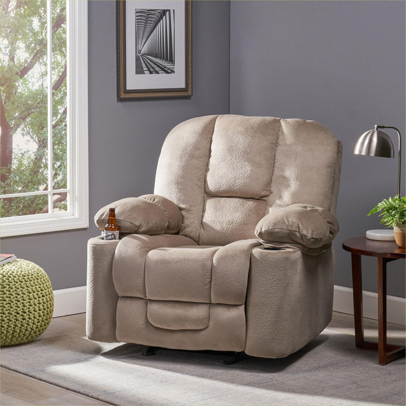 Fauteuil inclinable manuel luxueux en café, tissu doux pour la peau, porte-gobelets doubles