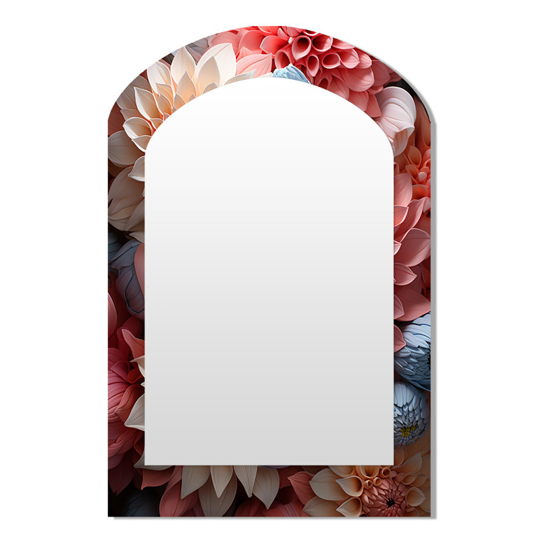 Soft Elegance Mums Flowers III - Mums Arch Decorative Mirror, Traditional Asymmetrical Wall Mirror, Printed Metal Art