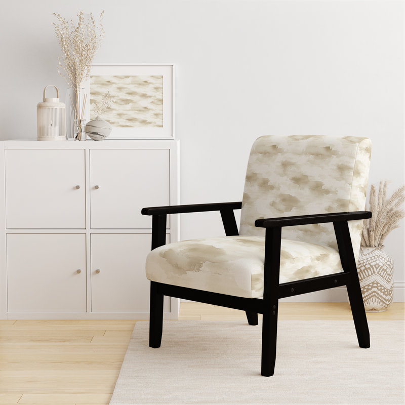 Chaise rembourrée Modern - Fauteuil beige crème Horizon, Accoudoirs carrés noirs