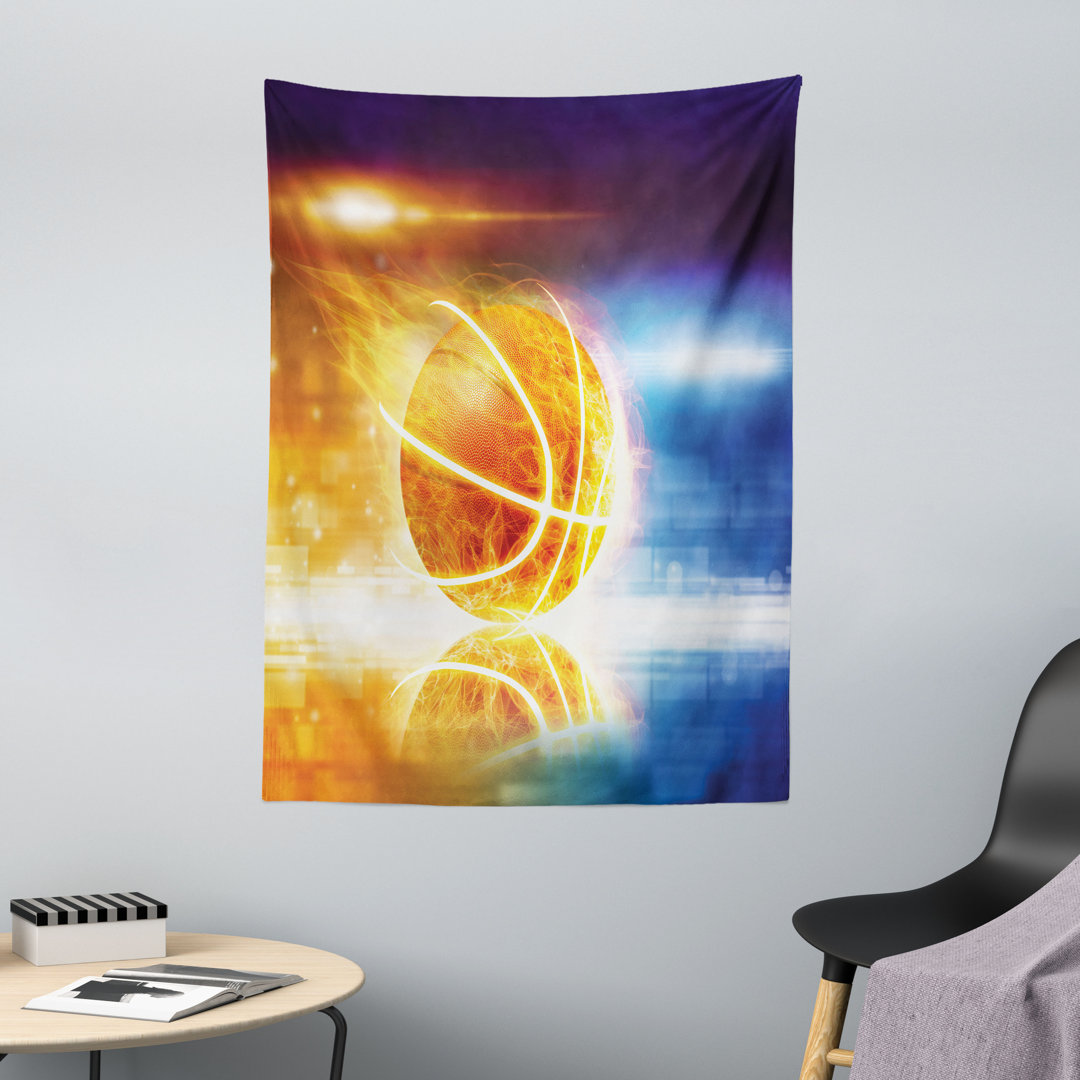 Wandteppich, Brennen Basketball in der Kunst, Abstrakt, Blau Gelb