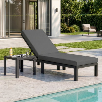 Outdoor Aluminum Chaise Lounge Chair with Side Table & Cushion, Rust-Resistant Adjustable Recliner for Patio, Pool, Deck