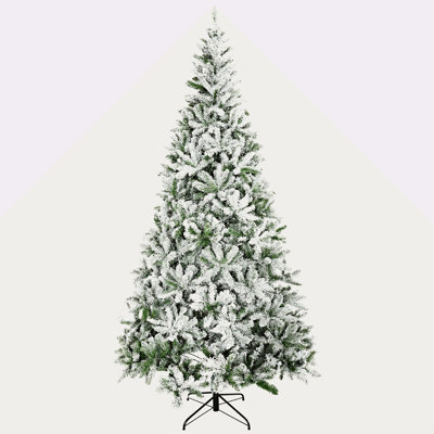 9' Tall Unlit Snow Flocked Pine Artificial Christmas Tree With Realistic Branches