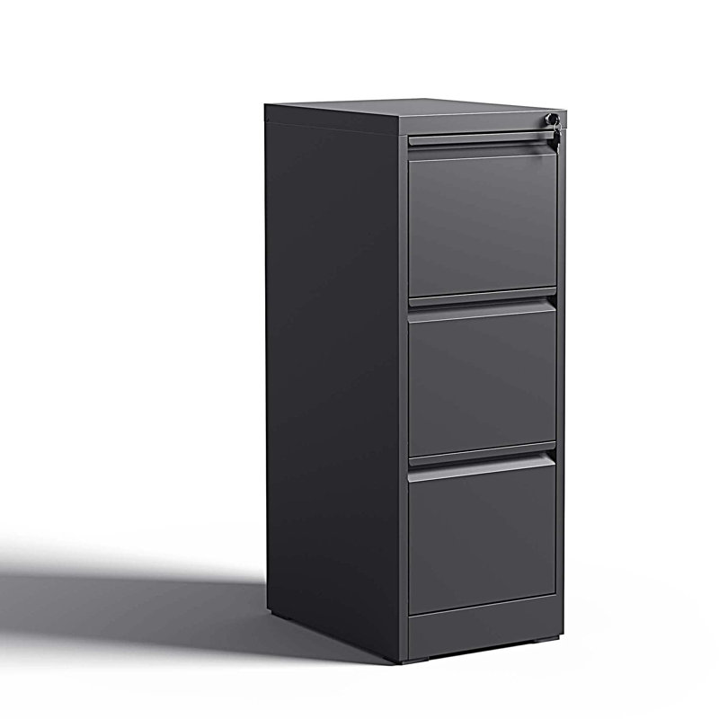 3 Drawer Metal Vertical File Cabinet with Lock Office Home Steel Vertical File Cabinet, Black