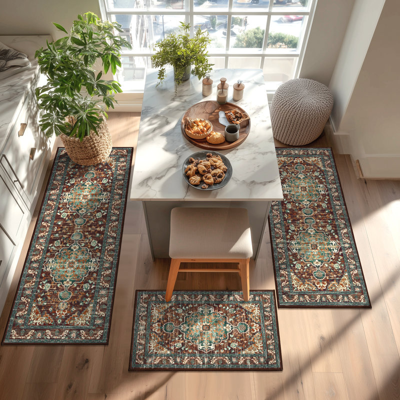 Tapis de couloir antidérapant (ensemble de 3), Rouge