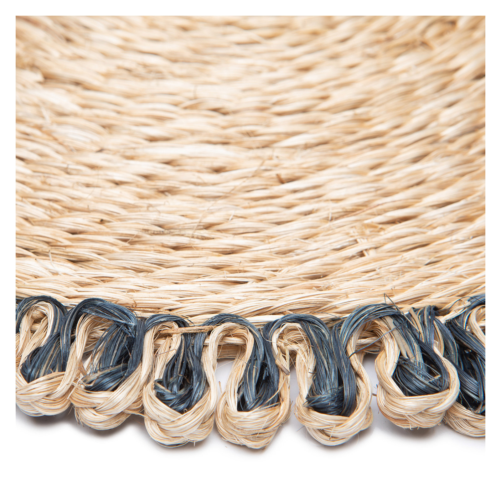 Amaretto Abaca Round Placemat, Natural/Navy