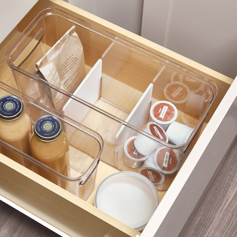 iDesign Crisp Divided Organizer Bin with Handles, 6" x 8" x 14", Clear/Matte White