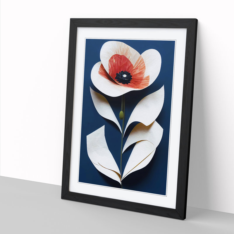 Poppy Flower Torn Paper 1 Piece Single Picture Frame Wall Art, 64cm H x 46cm W x 2cm D, Walnut