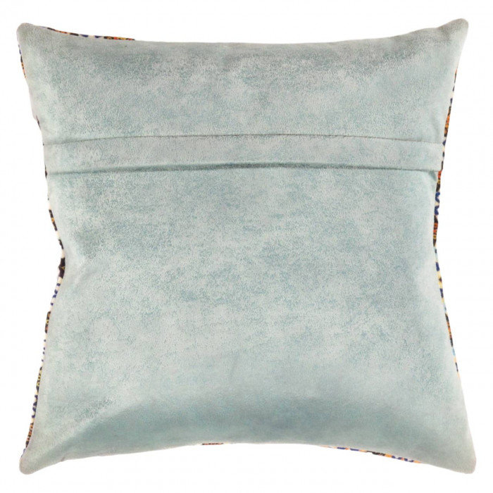 Coussin décoratif en velours Pasargad 16 po x 16 po, Ivoire / bleu marine / Malibu / or floral