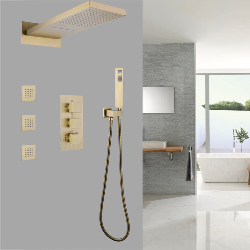 Système de douche complet avec valve brute, Or brossé