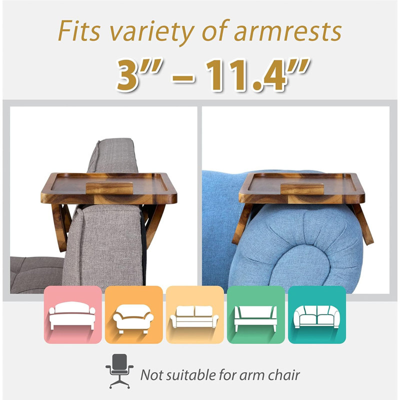 Sofa Armrest Tray, Arm Table Sofa Arm Tray Clip On Tray Table, Sofa Tray Table For Couch, Folding Snack Table With 360 Rotating Phone Bracket, Non-Slip/Flexible With Different Armrest Shapes And Width