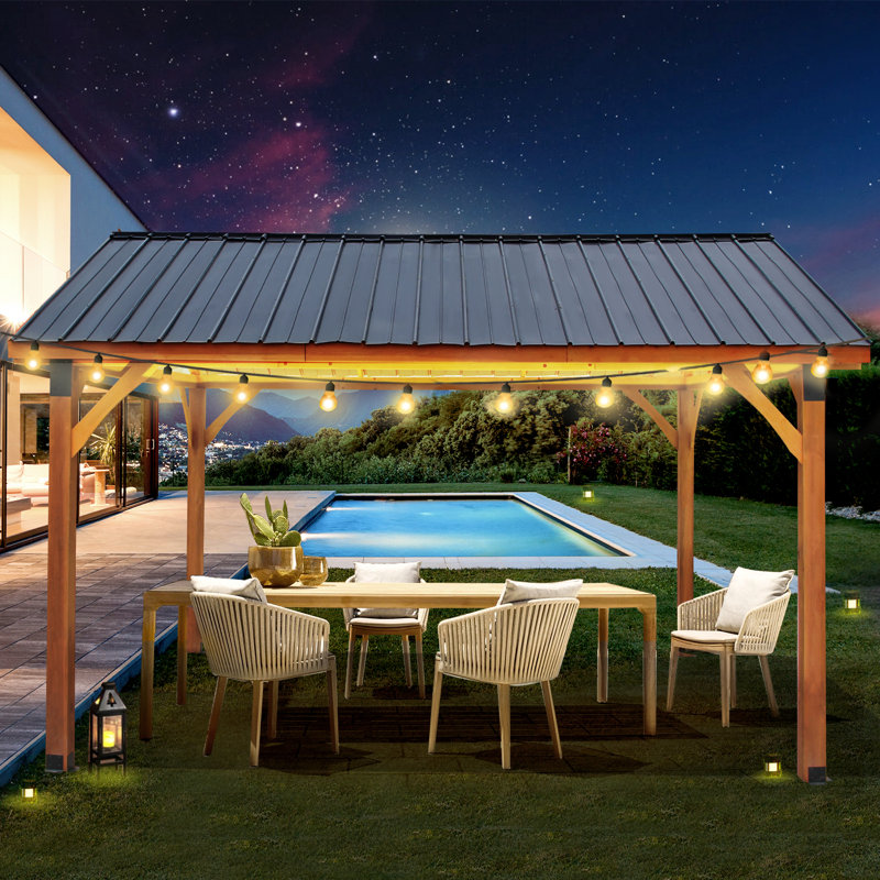 14,5 pi L 11 pi. D Pavillon de jardin en bois massif, Brun