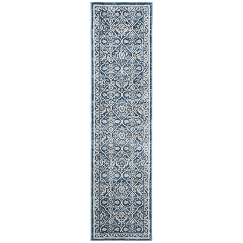 Tapis bleu marine / gris clair Llana, Tapis de couloir 2 pi x 8 pi