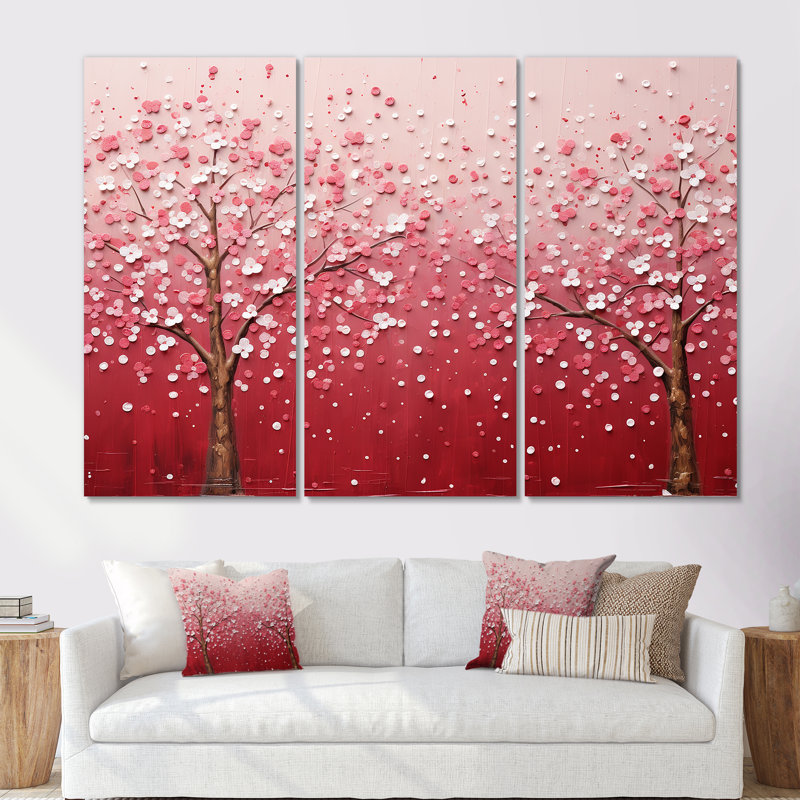 Fleur de cerisier rose et blanc 1 - Art mural cerise, H 28 po x l 36 po x P 1 po, Toile tendue