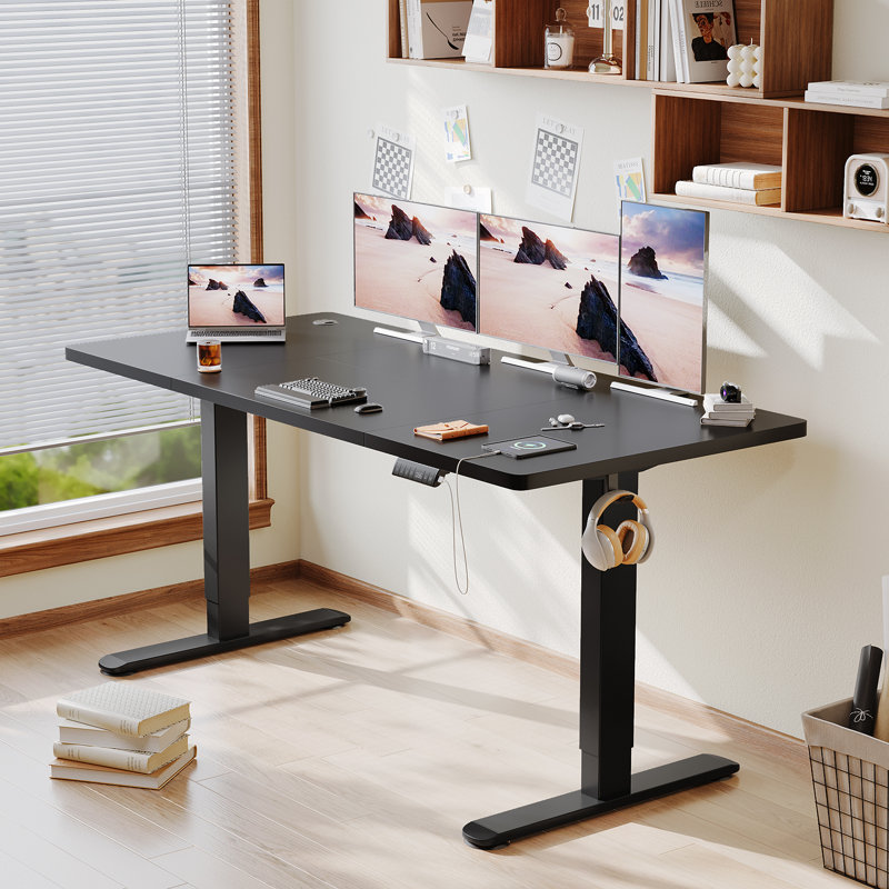 Adjustable Metal Base Standing Desk, 72cm H x 180cm W x 80cm D, Black/Black
