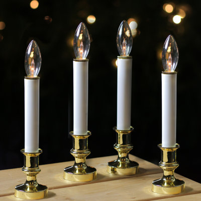 9" Pre-Lit White And Gold C7 Christmas Candle Lamp With Sensor - Set Of 4