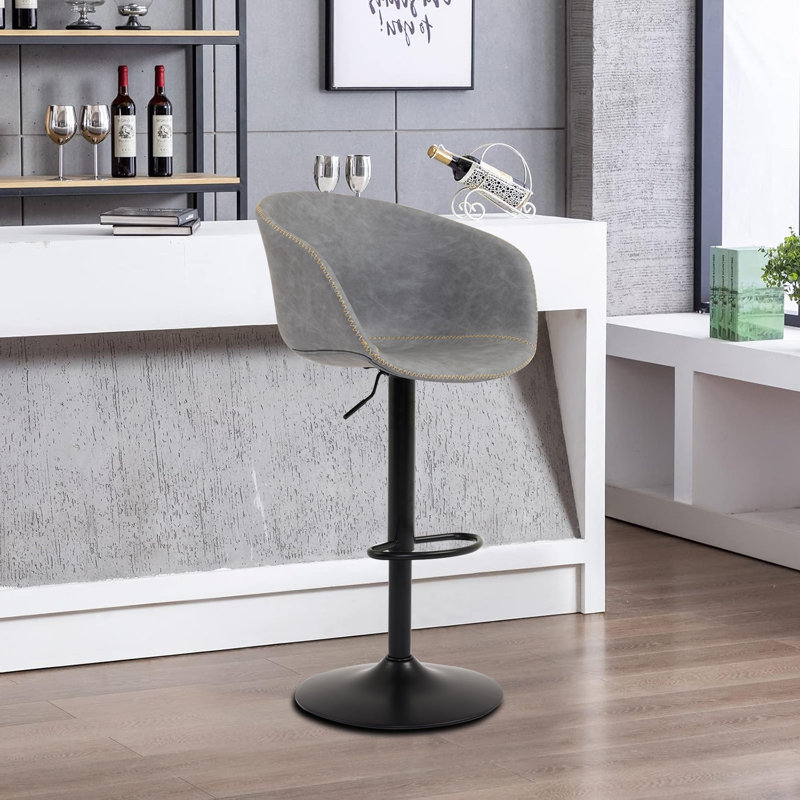 Tabouret de bar rembourré en polyuréthane rétro avec fonction pivotante à 360 degrés et fonction réglable en hauteur, Grey