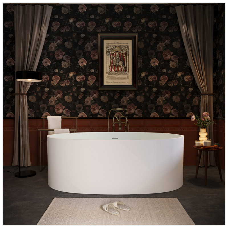 Baignoire autoportante 65 po en résine solide avec trop-plein et bonde escamotable 65 po, blanc mat