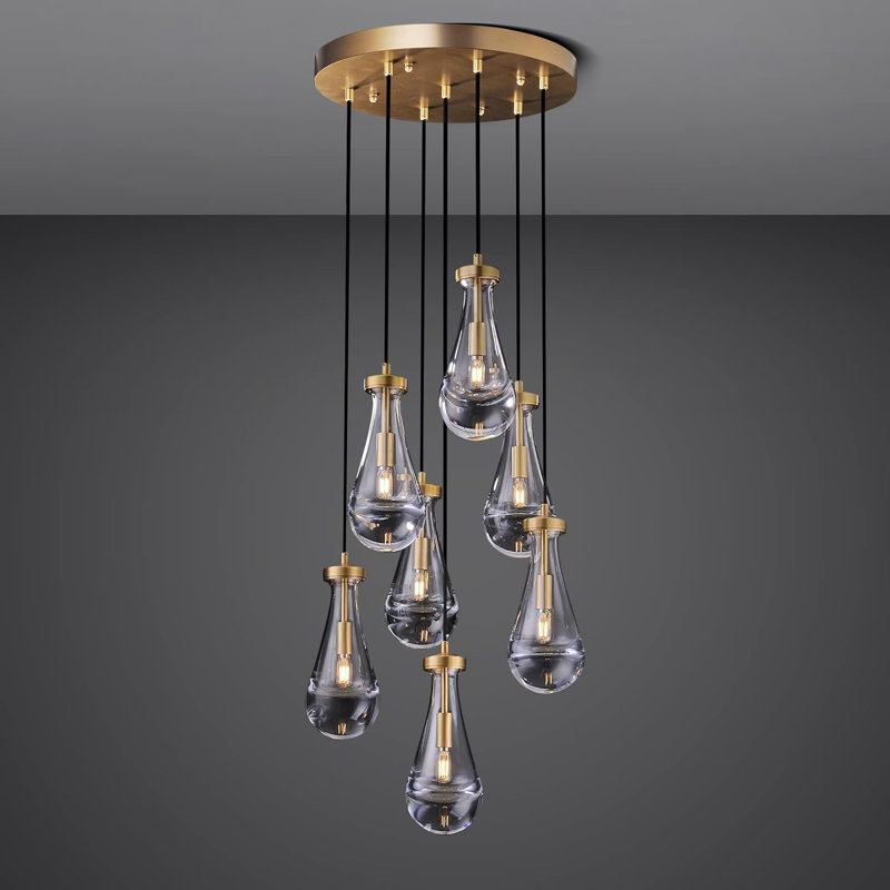 Luminaire suspendu H100 "Raindrops 7 lumières, Laiton