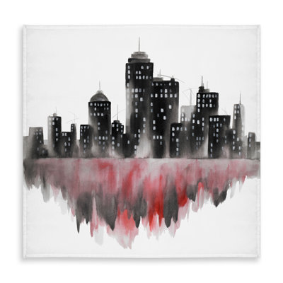 Red Watercolor Cityscape Tablecloth - Indoor/Outdoor Decor