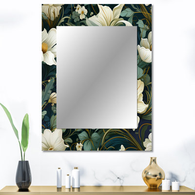 Gaber Green And Beige Wines Flowers - Floral Unique Wall Mirror Decor, Floral Large Mirror, Printed Metal Art