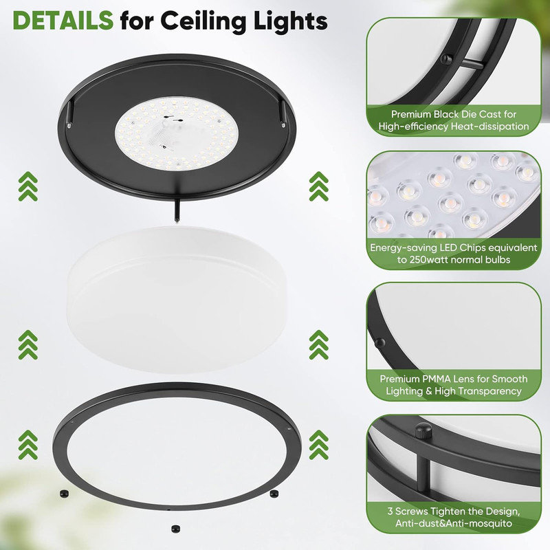 36W LED Flush Mount Ceiling Light Fixture, 13inch LED Ceiling Light 3600LM, Modern Ceiling Light 2700K/3000K/4000K/5000K/6500K 5CCT, Black Dimmable Ceiling Lamp for Living Room Kitchen,1 Pack