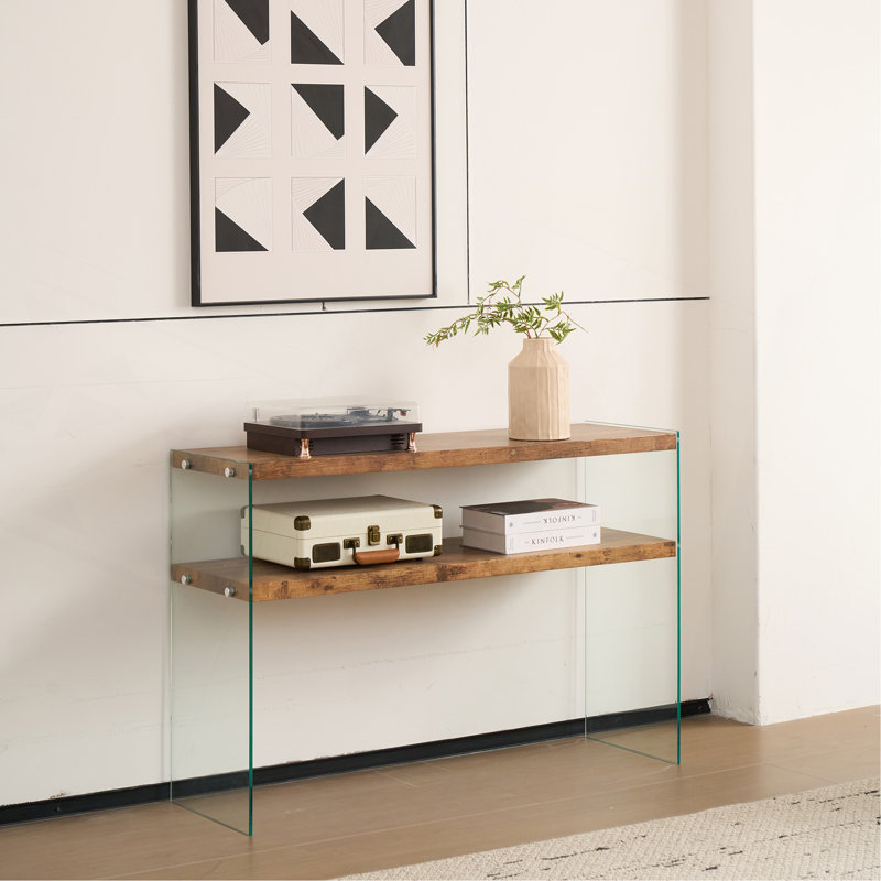Console en panneau de fibres à densité moyenne, grande table d'appoint, bureau en verre trempé noyer, table d'entrée