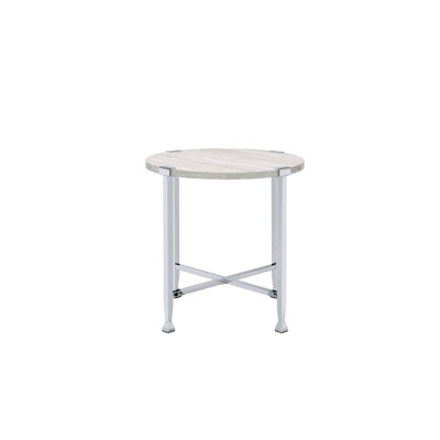 Table de bout ronde Brecon avec plateau en chêne blanc et structure en métal au fini chrome