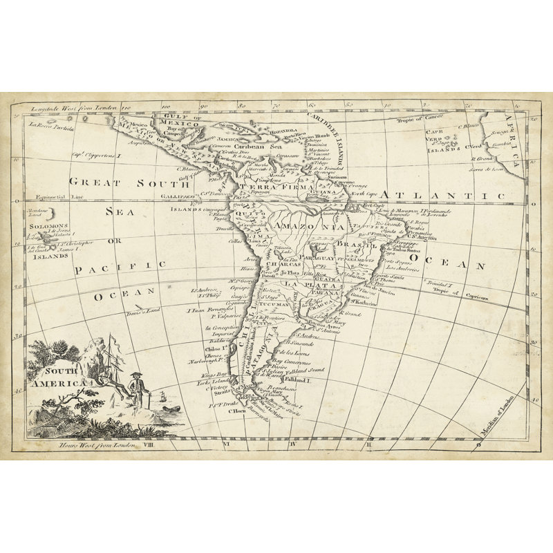 Map Of South America - Wrapped Canvas Print, 30cm H x 46cm W