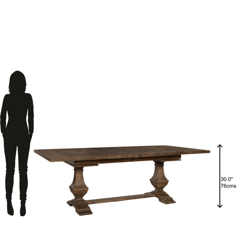 Forli The Wexford Oak Dining Table| 1-1/2" Top with Carved Bulbous Pedestals and 122" Extendable Length