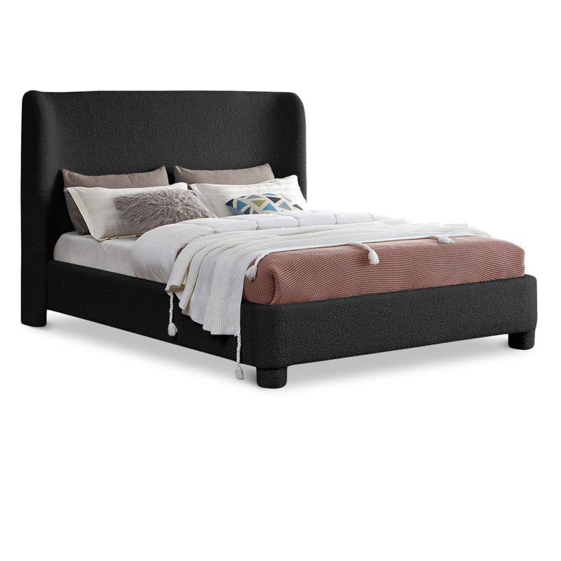 Ivyann Boucle Fabric Upholstered Panel Bed, King, Black Boucle Fabric