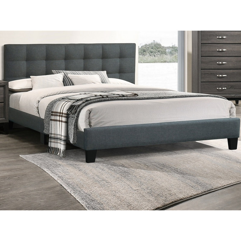 Lit plateforme moderne avec tête de lit tapissier et structure de couleur charbon anthracite, Gris anthracite, Grand lit