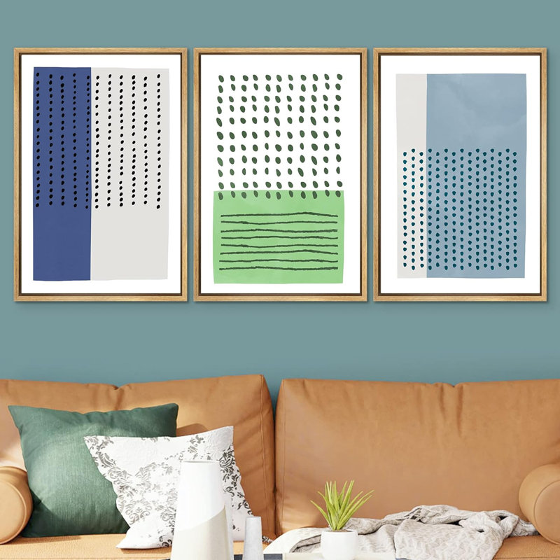 Linear Geometry " Blue Green Geometric Colour Block Abstract Shape Illustration Modern Art Contemporary Minimal Ultra " 3 - Pieces