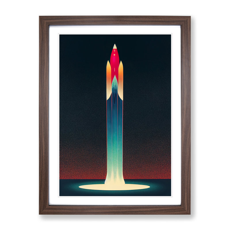 The Grand Spaceship Rocket - Single Picture Frame Print, 46cm H x 34cm W x 2cm D, Walnut Framed