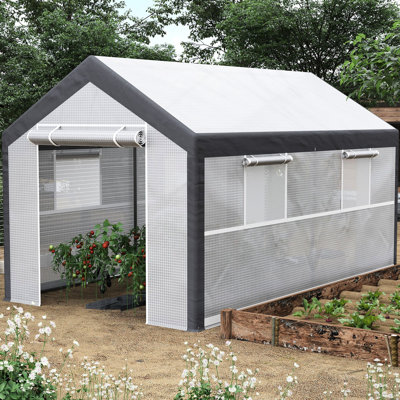 Serre 12 pi x 7 pi. Abri de jardin blanc pour l'extérieur avec 4 fenêtres, 2 portes à fermeture à glissière et housse de protection contre les intempéries. Plantes, plante d'intérieur sans rendez-vous
