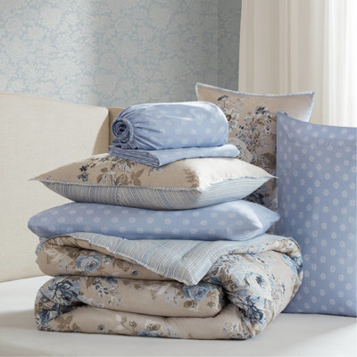 Linge de lit pour grand lit, 7 motifs floraux bleus, taies décoratives douces et assorties, imprimé floral, lisse, designer complet