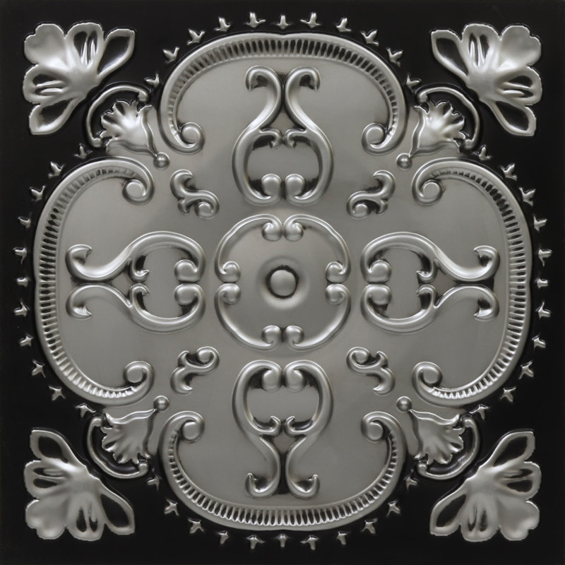 Alhambra 2 Ft. X 2 Ft. Drop-In Or Glue-Up Pvc Ceiling Tile, Antique Silver