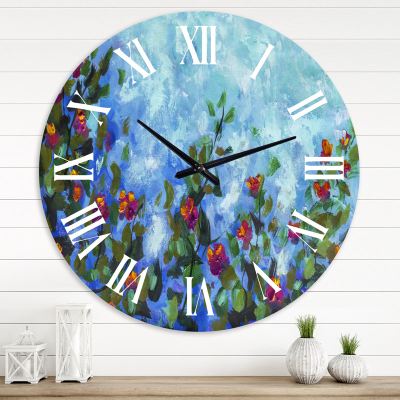 Fleurs de printemps violettes sur une branche verte - horloge murale de maison de campagne, Surdimensionné