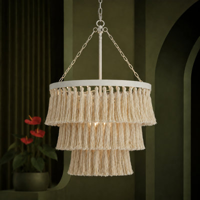 Luray - Lustre classique à 4 lumières, intensité variable, style artisanal, 3 niveaux, pompons